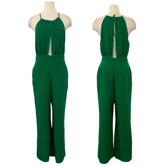 Anthropologie If By Sea Cutout Halter Jumpsuit Kelly Green Wide Leg Size L NWT